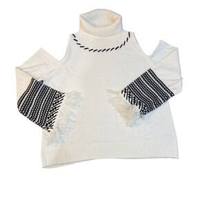 VENUS 2X Cold Shoulder‎ Turtleneck Sweater Fringe Nordic Boho Winter